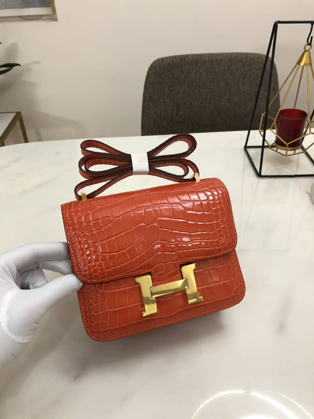 H**me5 Replica Constance 18CM Crocodile Shiny Bag