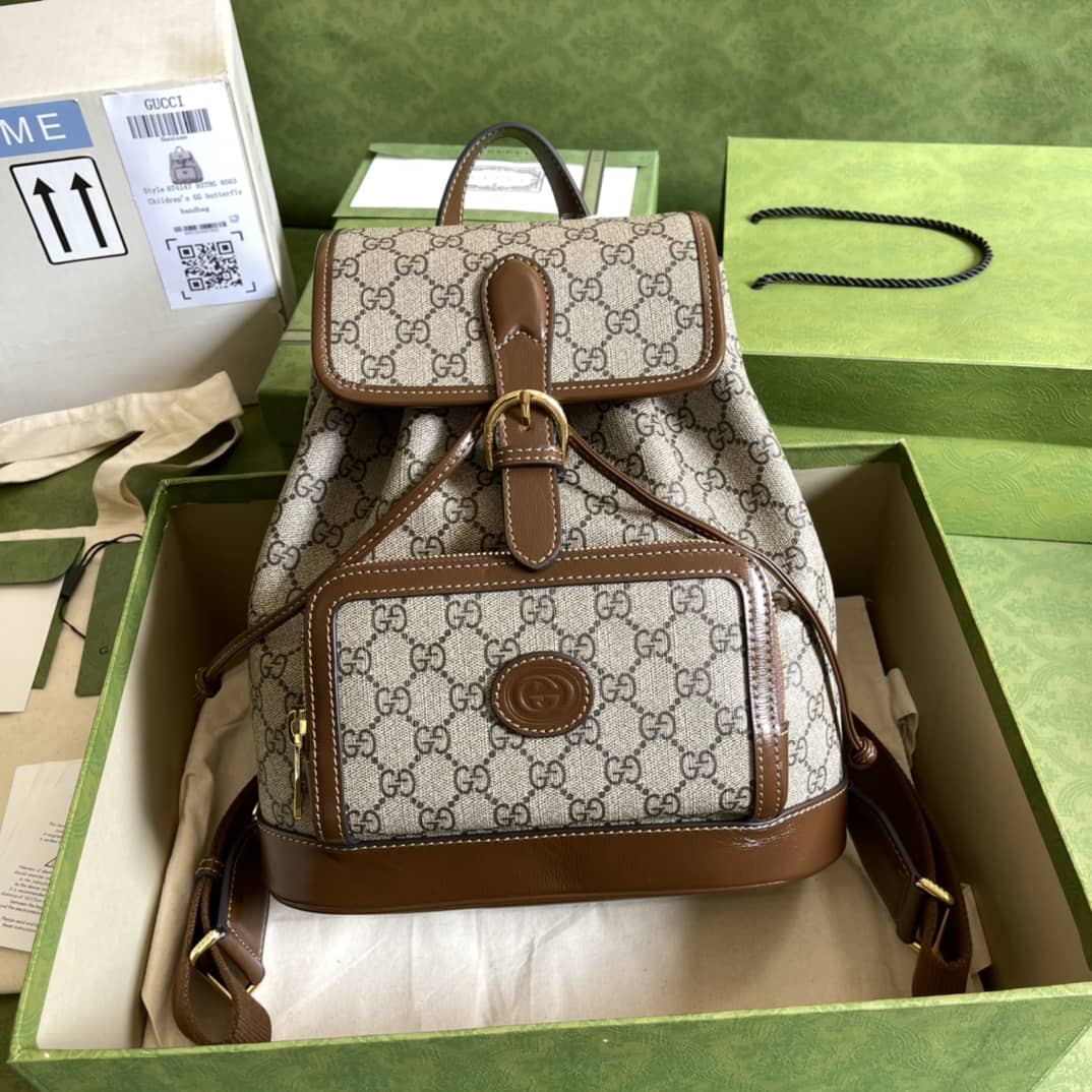 Gvc*1 Interlocking GG Svp*me Backpack Beige Replica 674147