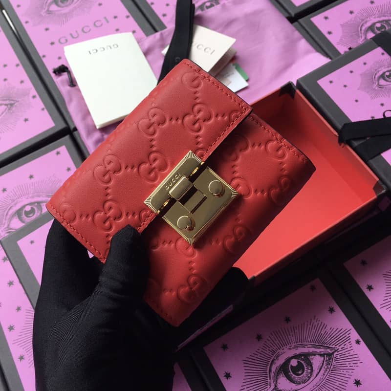 Gvc*1 Padlock Bee Star Print Calfskin Wallet Replica 453155