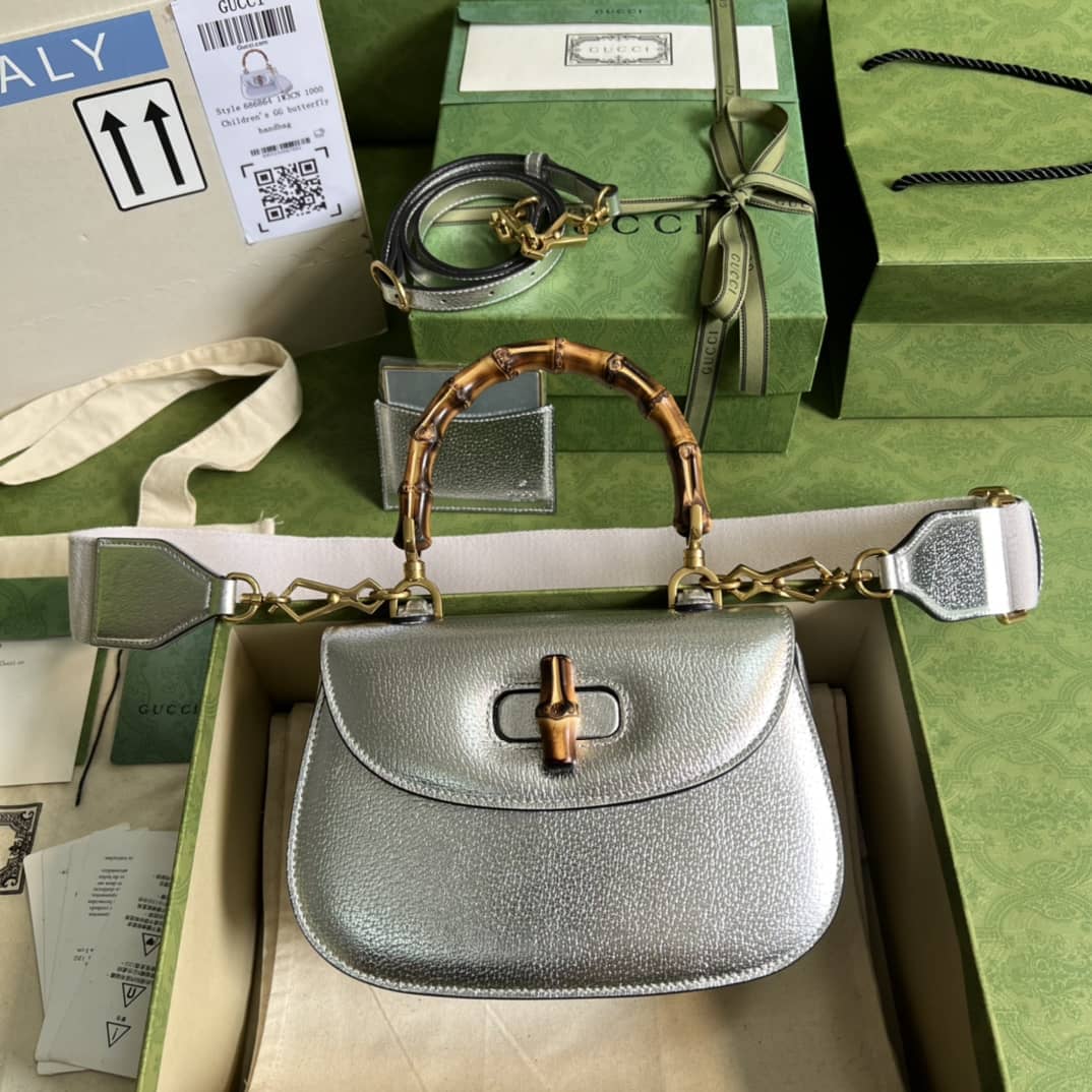 Gvc*1 Bamboo 1947 Small Top Handle Bag 675797 Sliver Replica