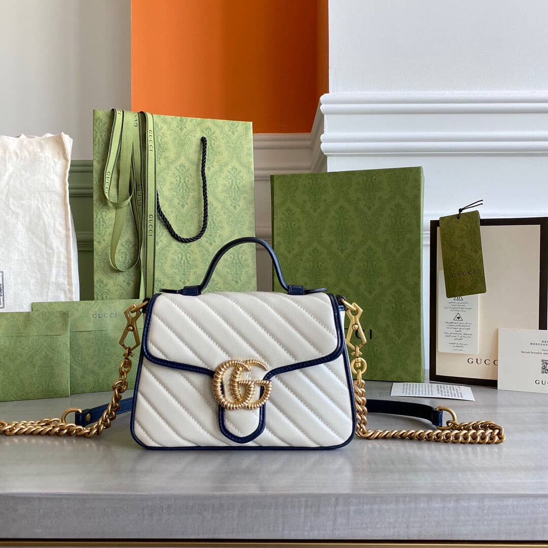 Gvc*1 GG Marmont Mini Top Handle Bag Replica White Blue 583571