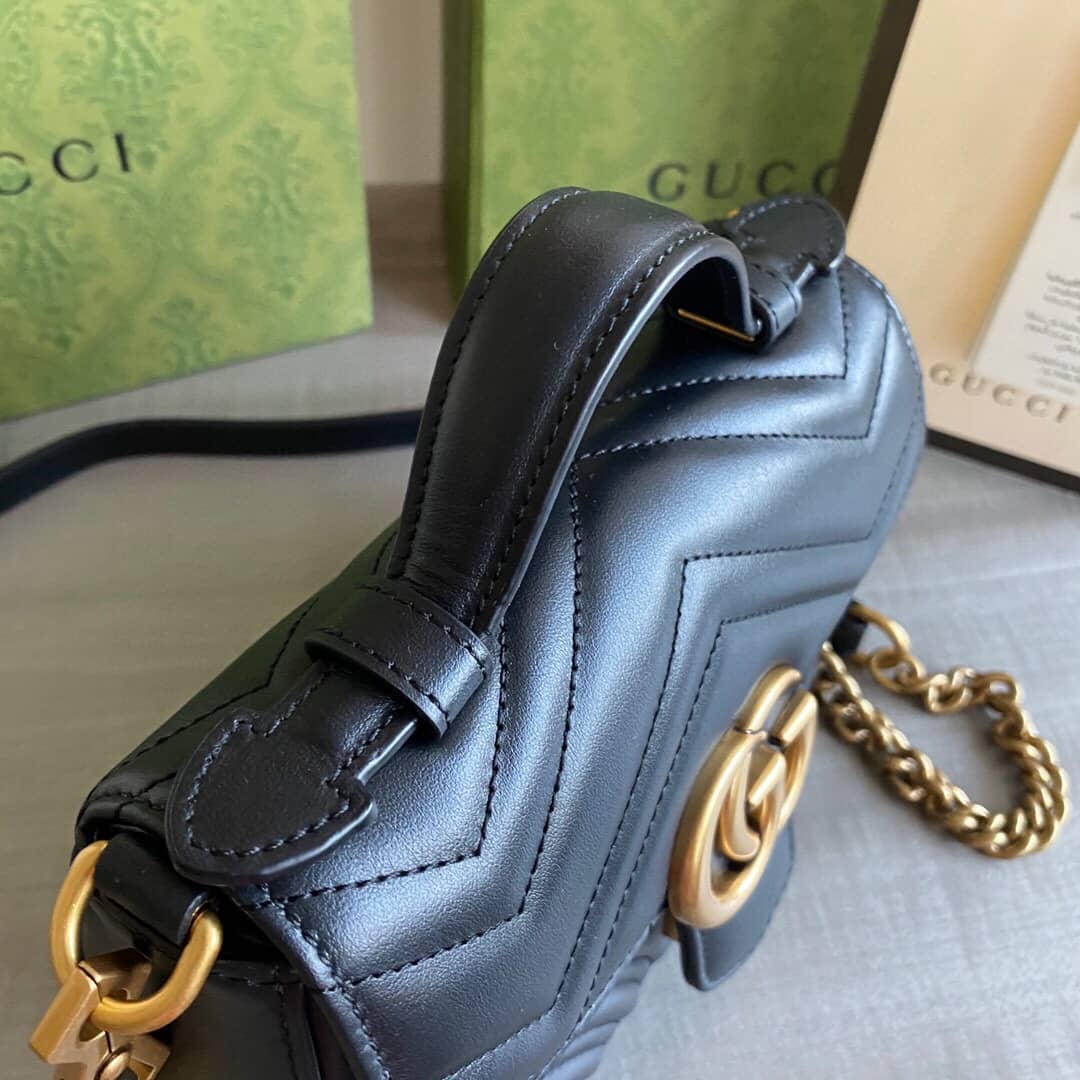 Gvc*1 GG Marmont Mini Leather Top Handle Bag Replica Black 547260