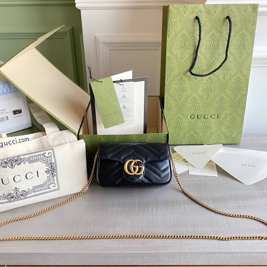 Gvc*1 GG Marmont Matelasse Leather Mini Shoulder Bag Replica Black 476433