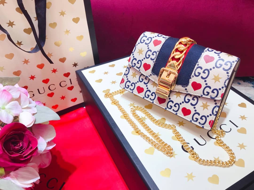 Gvc*1 Sylvie Chain Printed Leather S*per Mini Shoulder Bag Replica White 494646