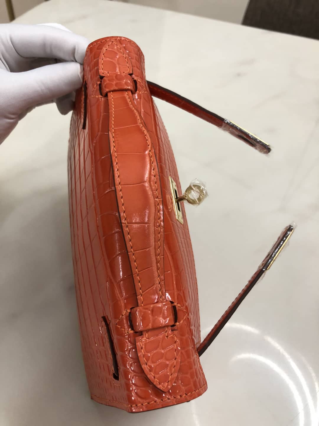 H**me5 Kelly Dupe 22CM Crocodile Shiny Replica Bag