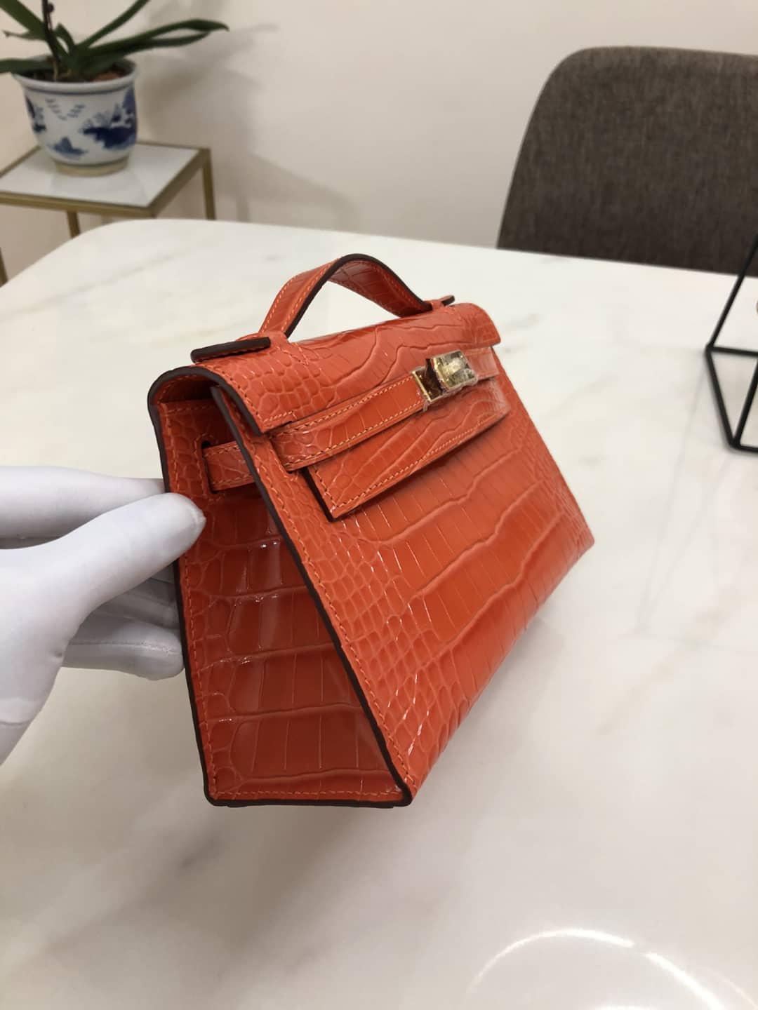 H**me5 Kelly Dupe 22CM Crocodile Shiny Replica Bag