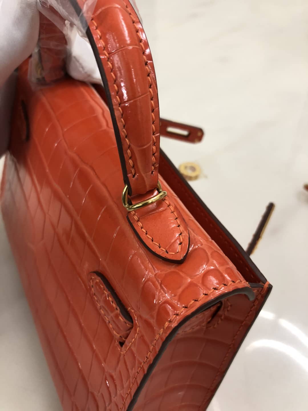 H**me5 Kelly Dupe Mini19CM Crocodile Shiny Replica Bag