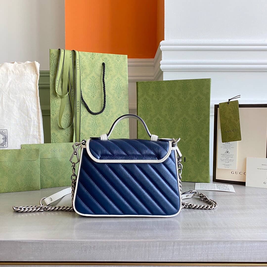 Gvc*1 GG Marmont Mini Top Handle Bag Replica Blue 583571