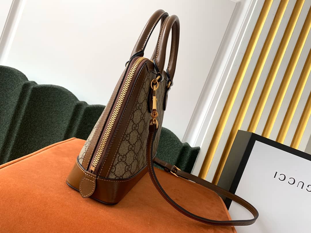 Gvc*1 Horsebit Bag Dupe 1955 Small GG Svp*me Grainy Leather Handle Bag Replica 621220(ColaReps)