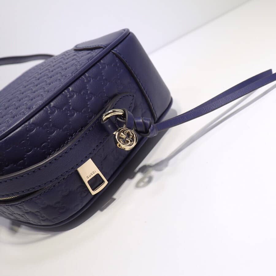 Gvc*1 Bree Gvc*1ssima GG Leather Canvas Camera Bag Replica Blue 449413