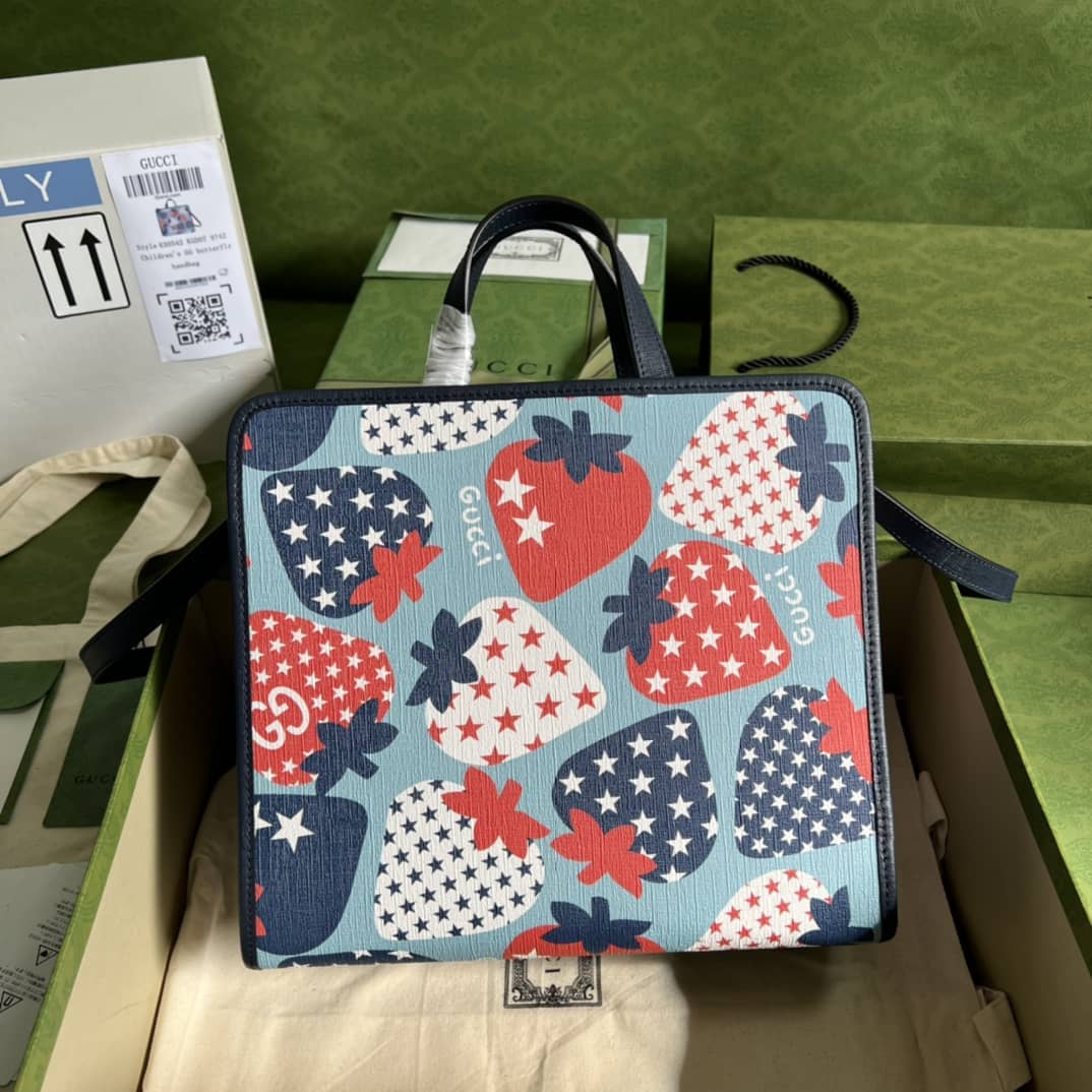 Gvc*1 GG Children Strawberry Print Tote 612992 Replica Bag