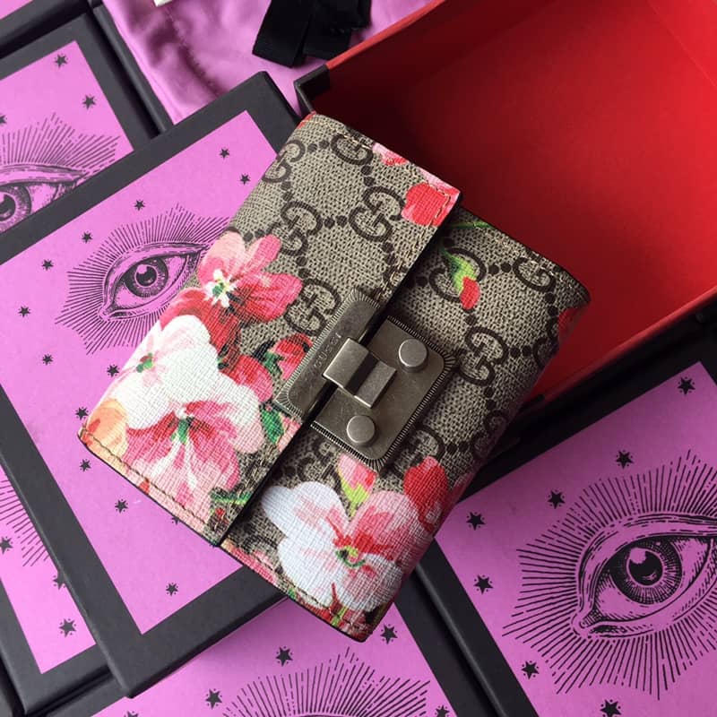 Gvc*1 Padlock Bee Star Print Calfskin Wallet Replica 453155