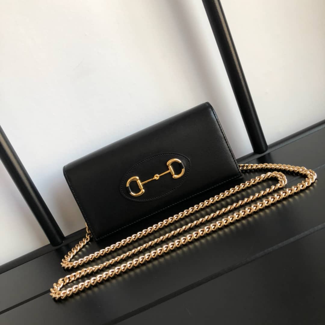 Gvc*1 GG Svp*me Horsebit 1955 Chain Wallet Replica Black 621892