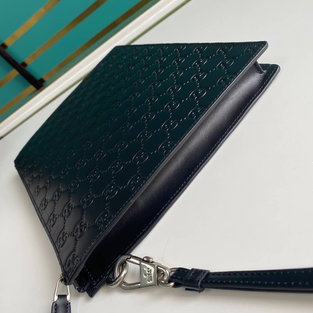 Gvc*1 Embossed Logo Calf Leather Black Pouch 547074