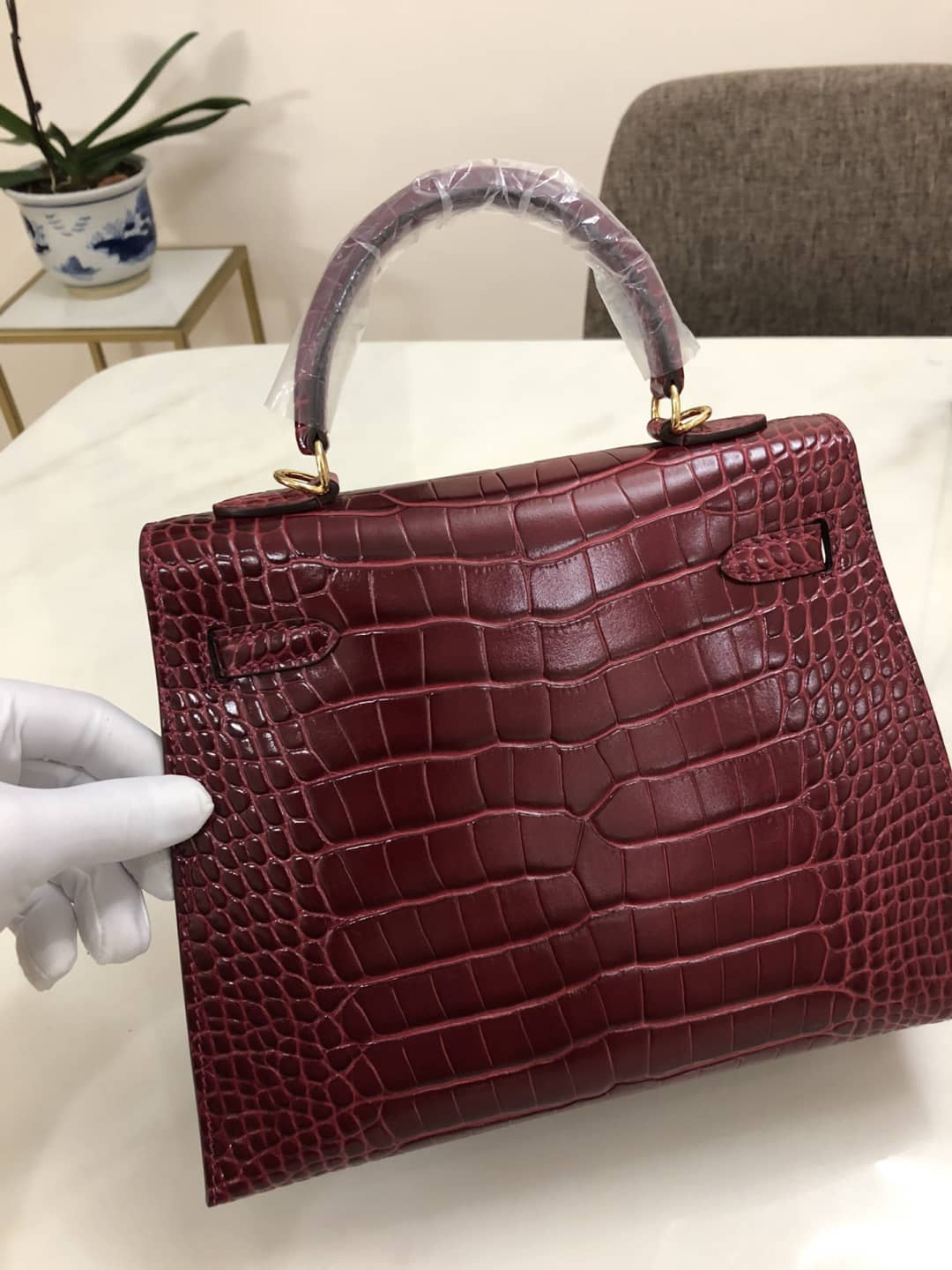 H**me5 Kelly Dupe 25CM Crocodile Shiny Replica Bag