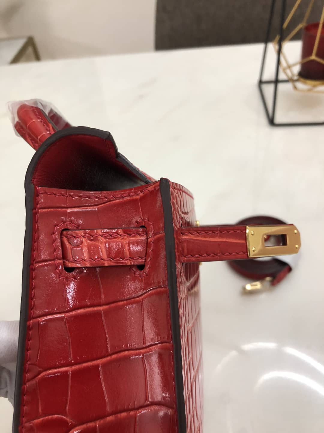 H**me5 Kelly Dupe Mini 19CM Crocodile Shiny Replica Bag