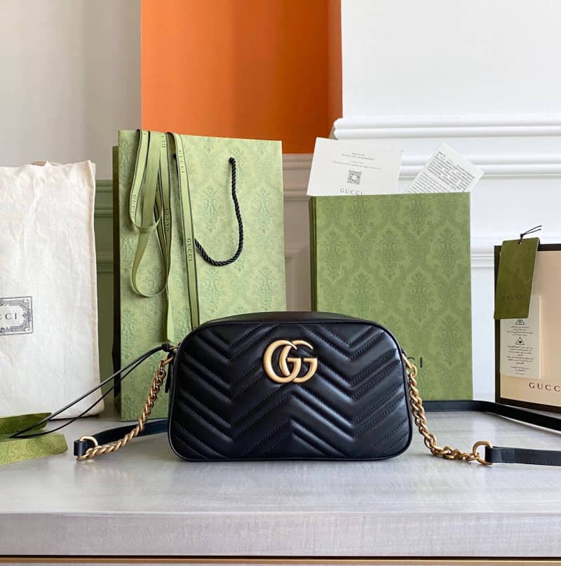 Gvc*1 GG Marmont Small Shoulder Handbag Camera Bag Replica Black 447632