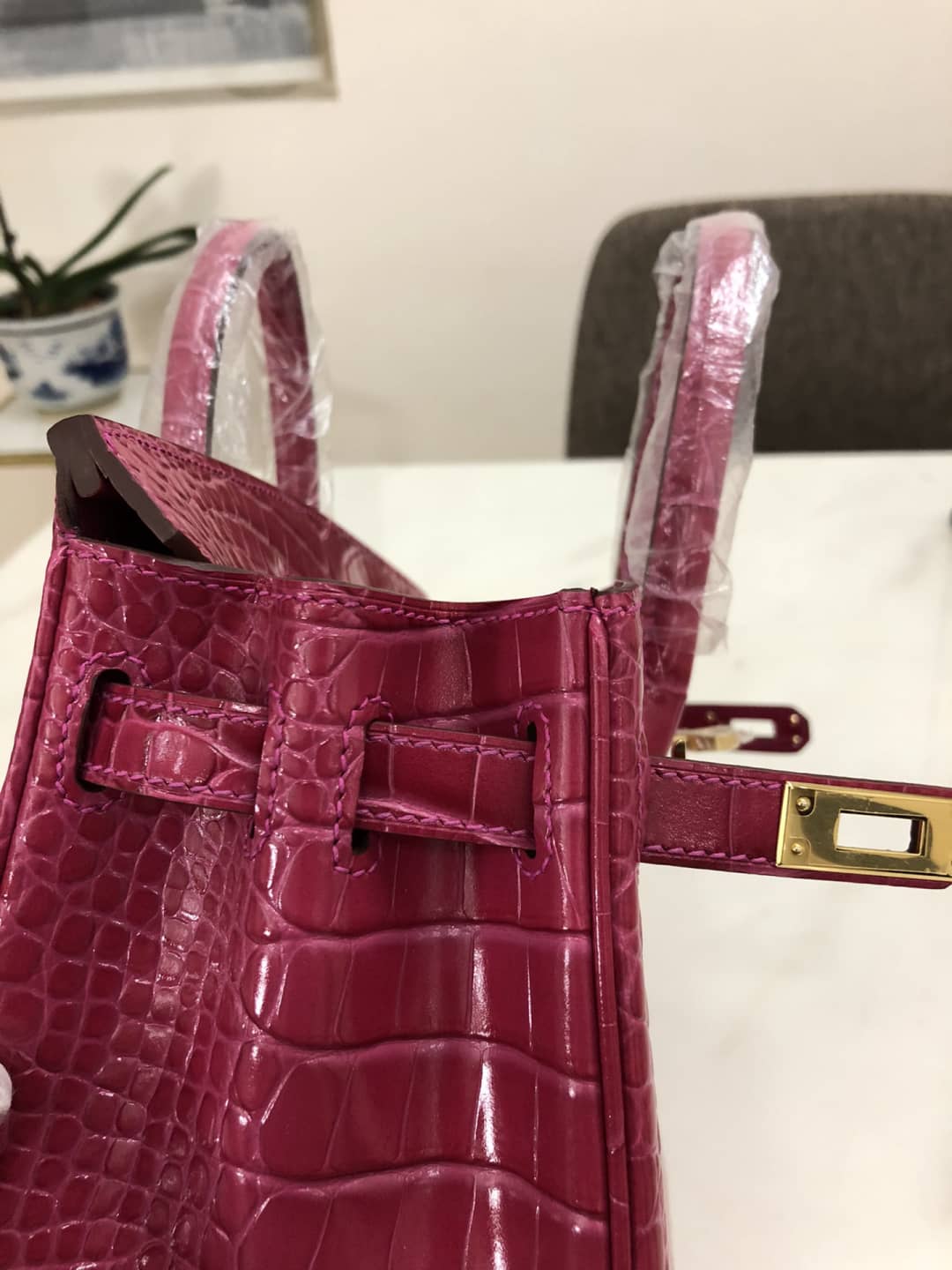 H**me5 Birkin Replica 25CM Crocodile Shiny Replica Bag