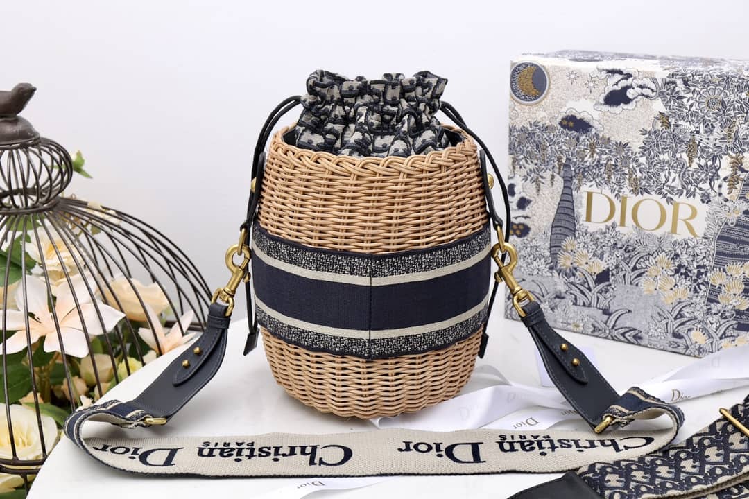 Chr1st1an D10r Wicker Bucket Bagblue Oblique