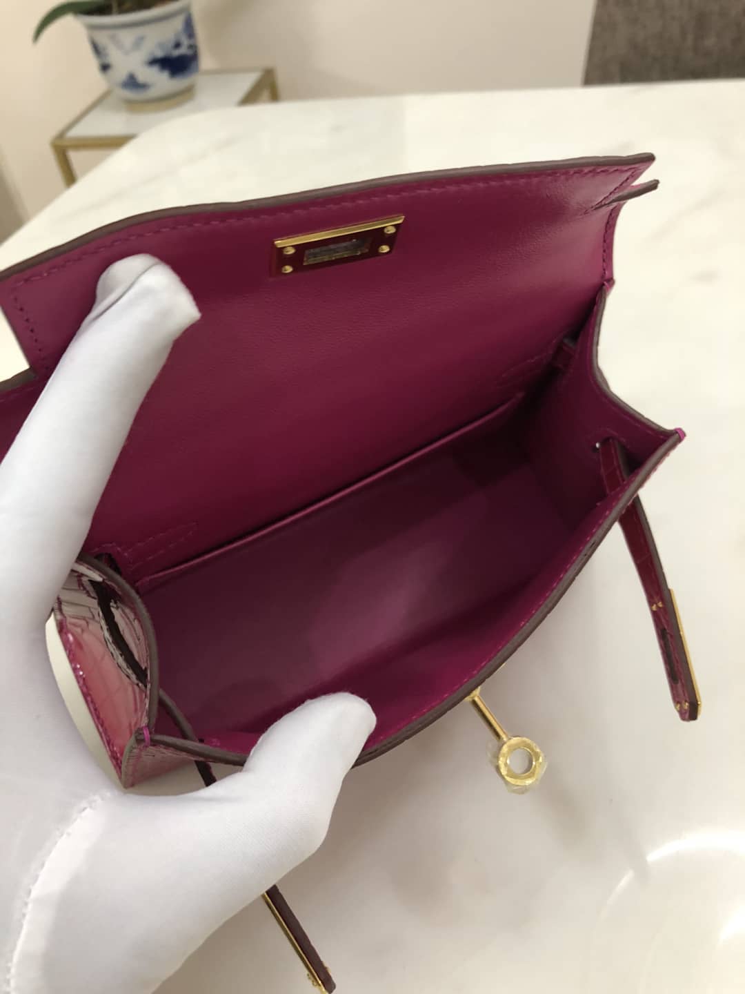 H**me5 Kelly Dupe Mini 19CM Crocodile Shiny Replica Bag