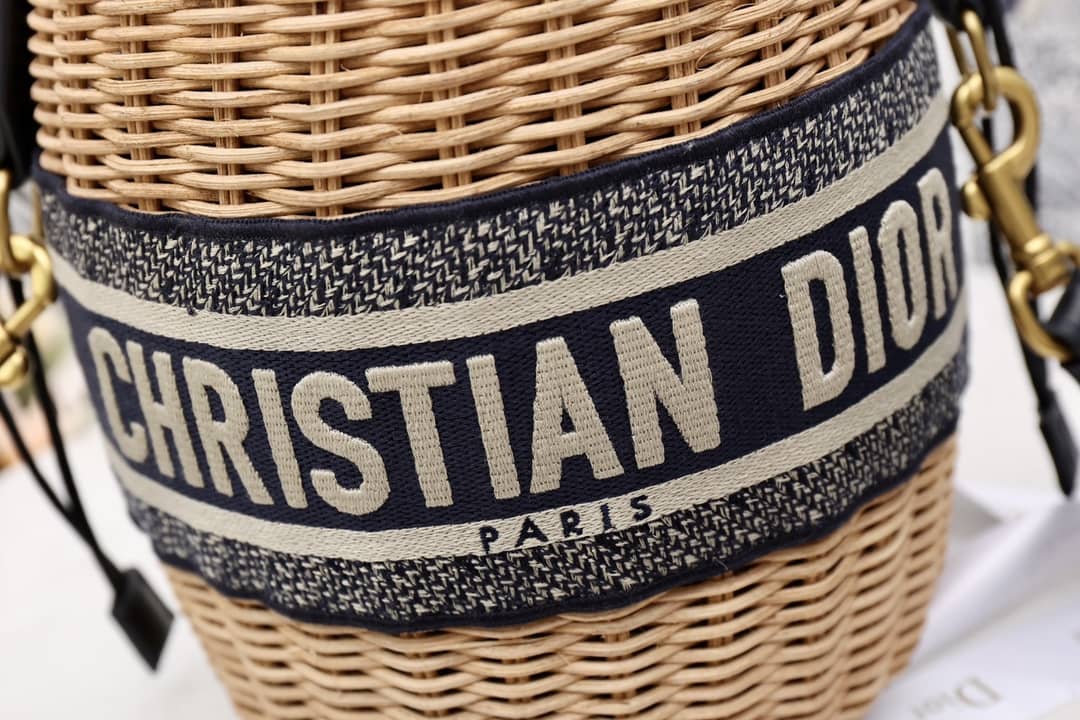 Chr1st1an D10r Wicker Bucket Bagblue Oblique