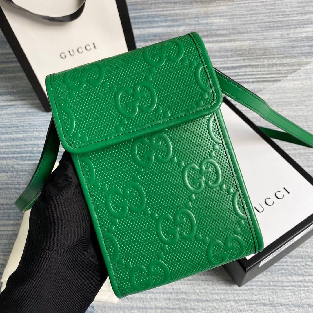 Gvc*1 GG Embossed Leather Mini Messenger Bag Replica Green 625571