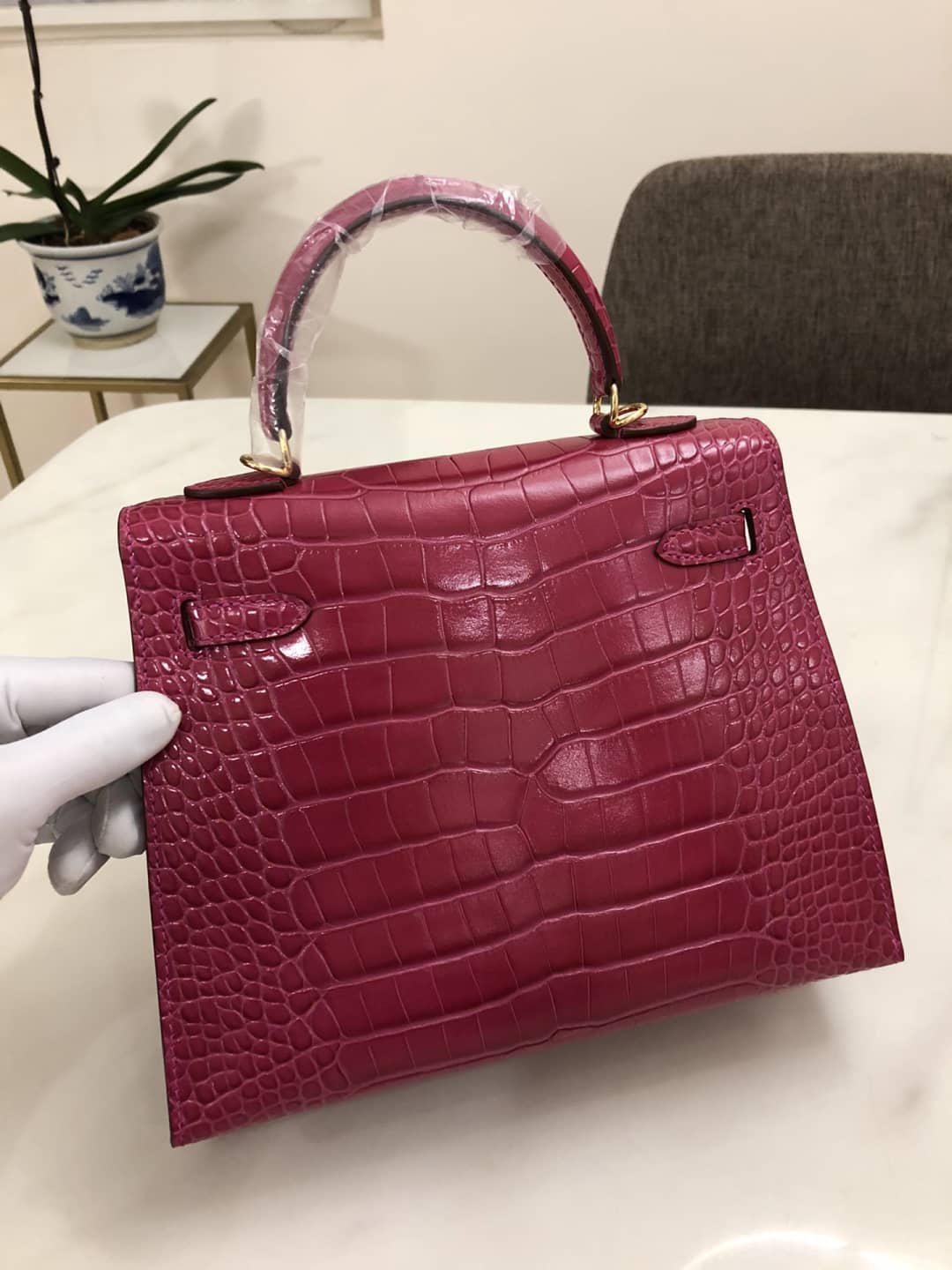 H**me5 Kelly Dupe 25CM Crocodile Shiny Replica Bag