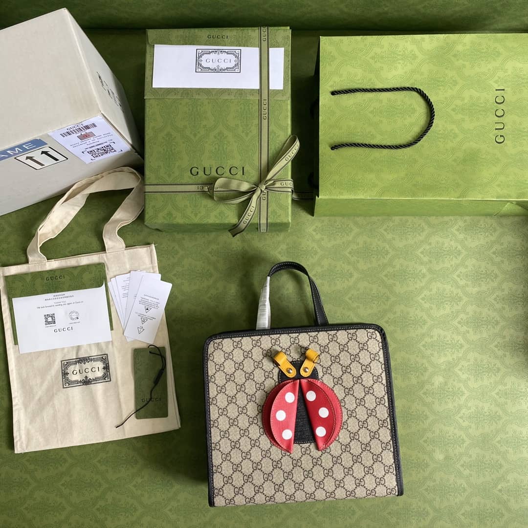 Gvc*1 GG Svp*me Children Ladybug Canvas Tote Replica 664083