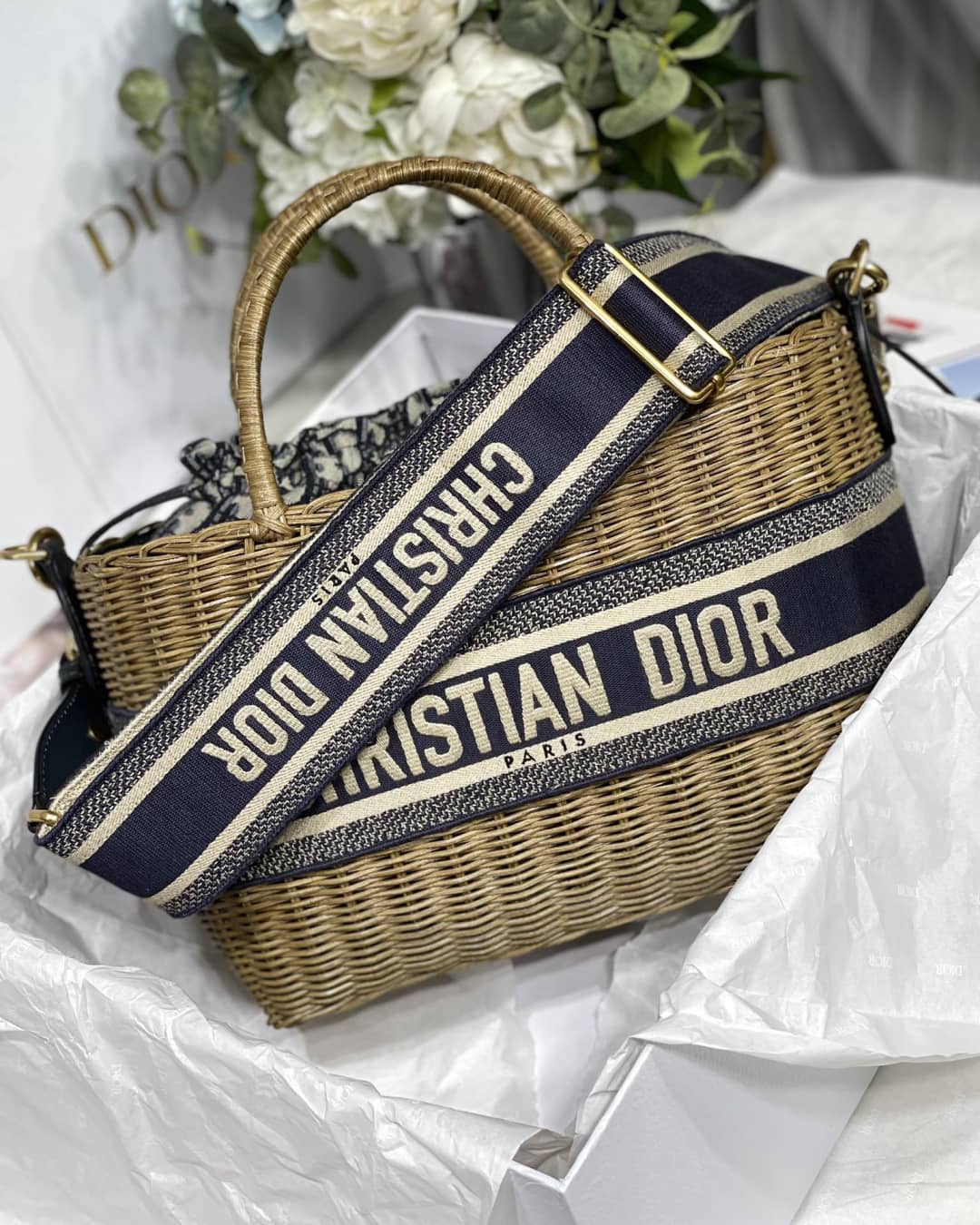D10r Dupe Bag Medium Lady Natural Wicker