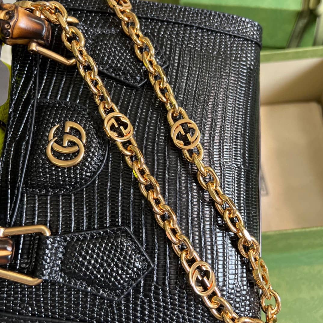 Gvc*1 Diana Lizard Mini Bag Black 675800 Replica Tote