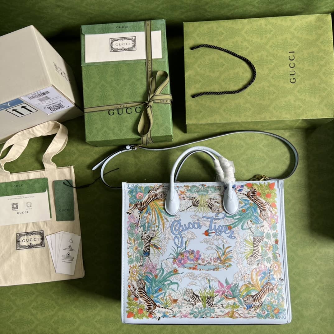 Gvc*1 Tiger Medium Tote Bag Light Blue 687827 Replica