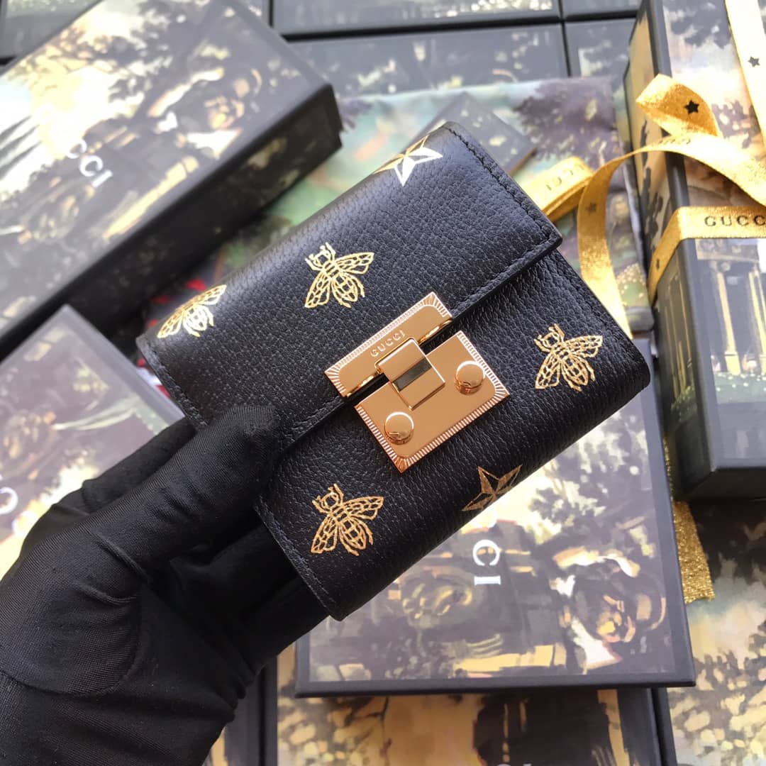 Gvc*1 Padlock Bee Star Print Calfskin Wallet Replica 453155