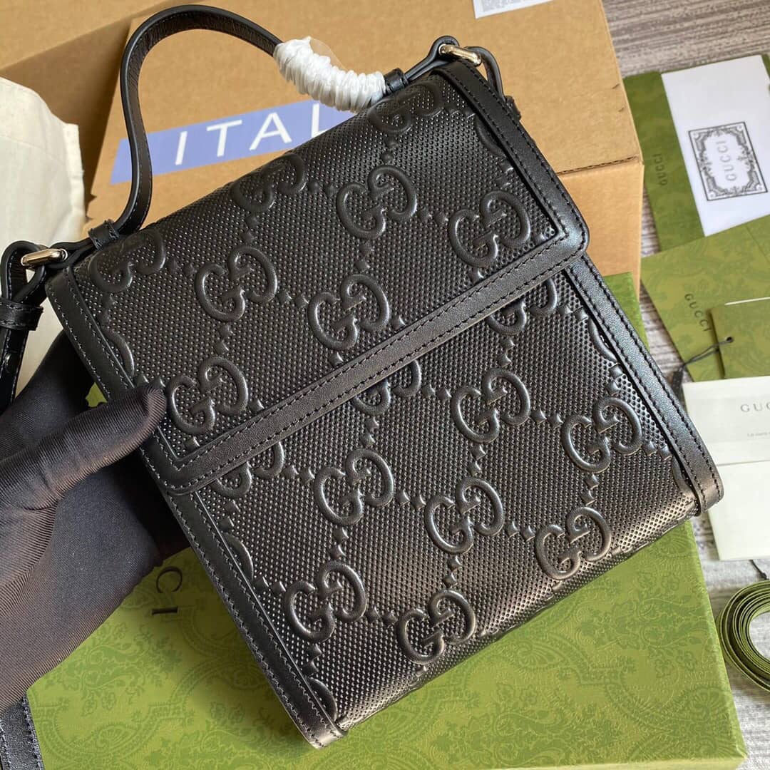 Gvc*1 GG Embossed Leather Shoulder Bag Black 627470