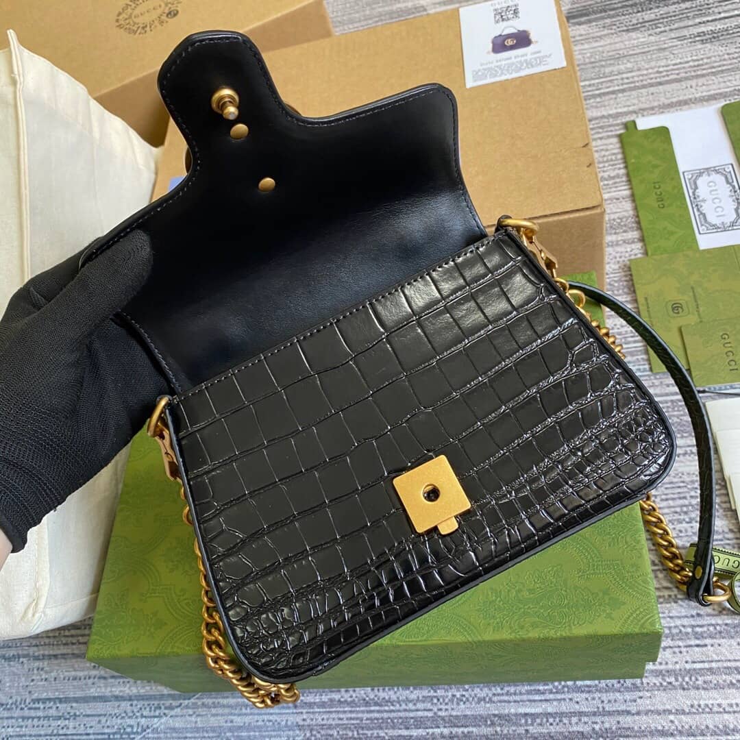 Gvc*1 GG Marmont Mini Leather Top Handle Bag Replica Black 547260