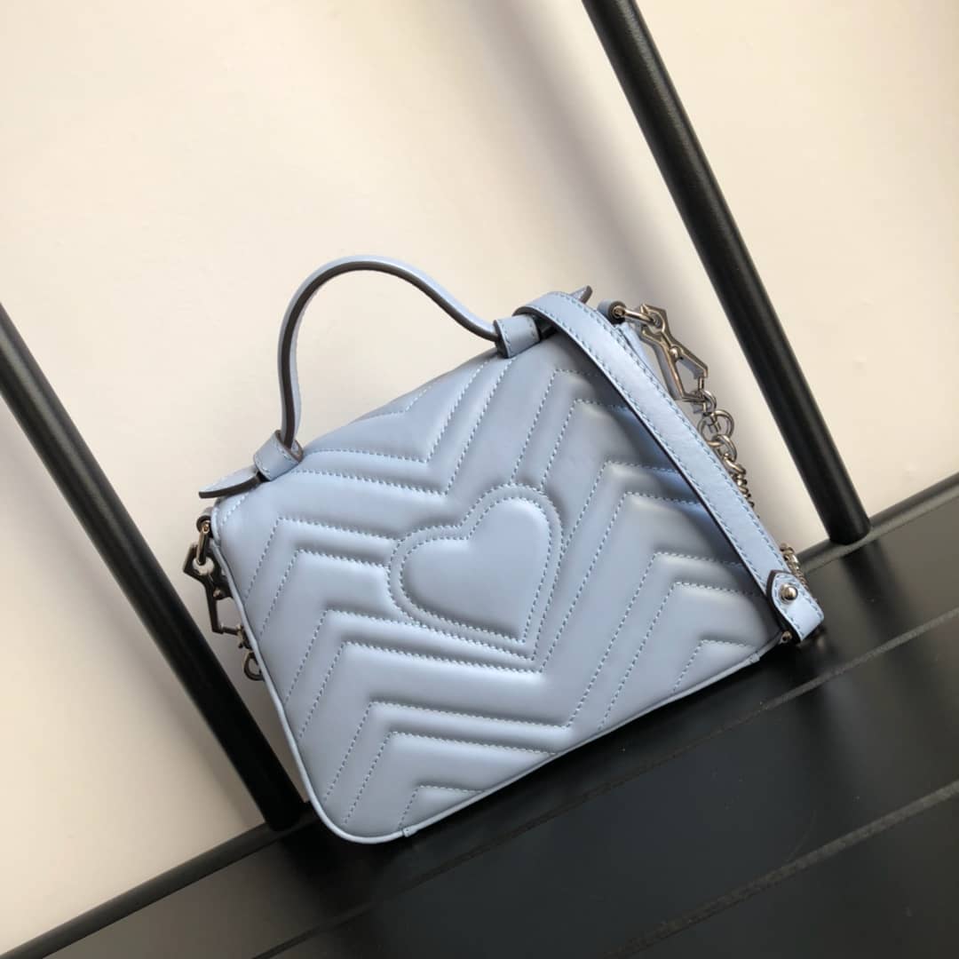 Gvc*1 GG Marmont Mini Leather Top Handle Bag Replica Blue 547260