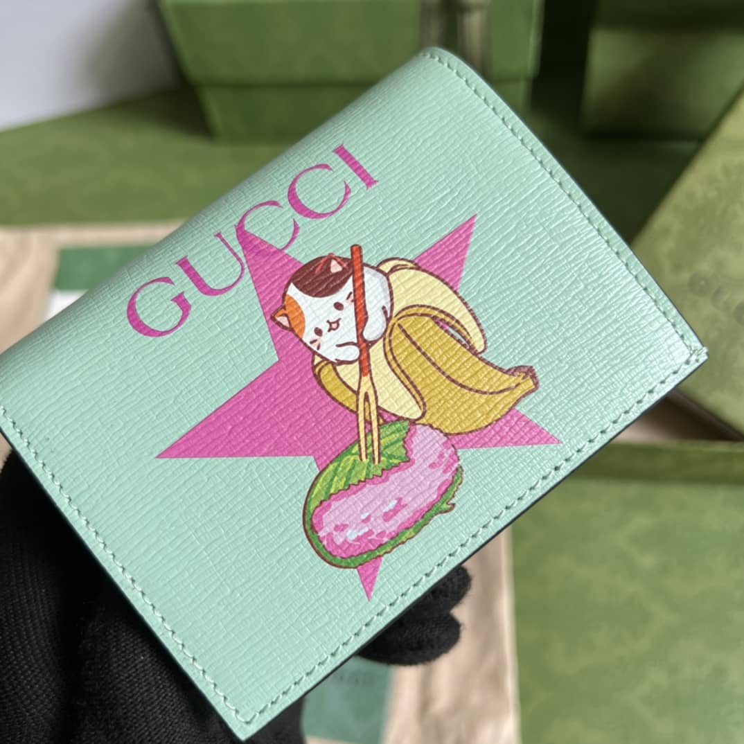 Gvc*1 Star Bananya Print Card Case Pale Green 701009 Replica Wallet