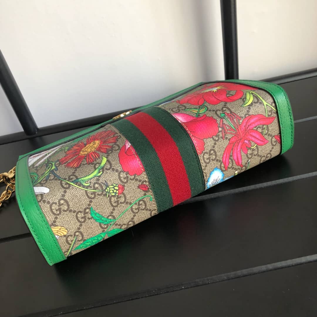 Gvc*1 Ophidia Flora GG Small Svp*me Canvas Shoulder Bag Replica Green 503877