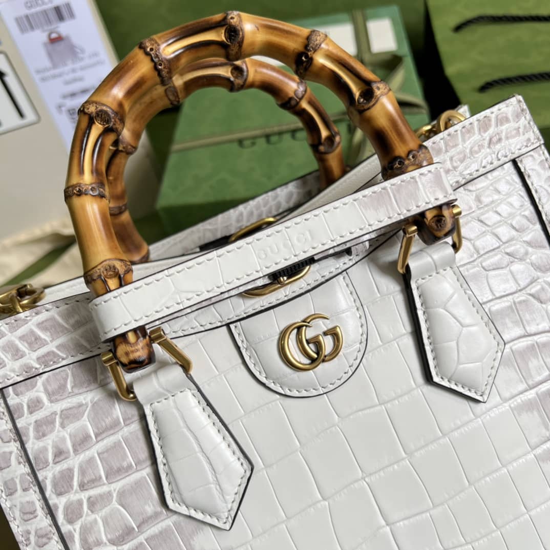 Gvc*1 Diana GG Leather Small White 660195 Replica Tote Bag