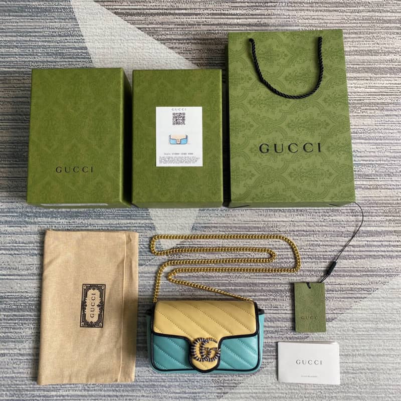 Gvc*1 GG Marmont Mini Matelasse Leather Shoulder Bag Replica Yellow Blue 574969