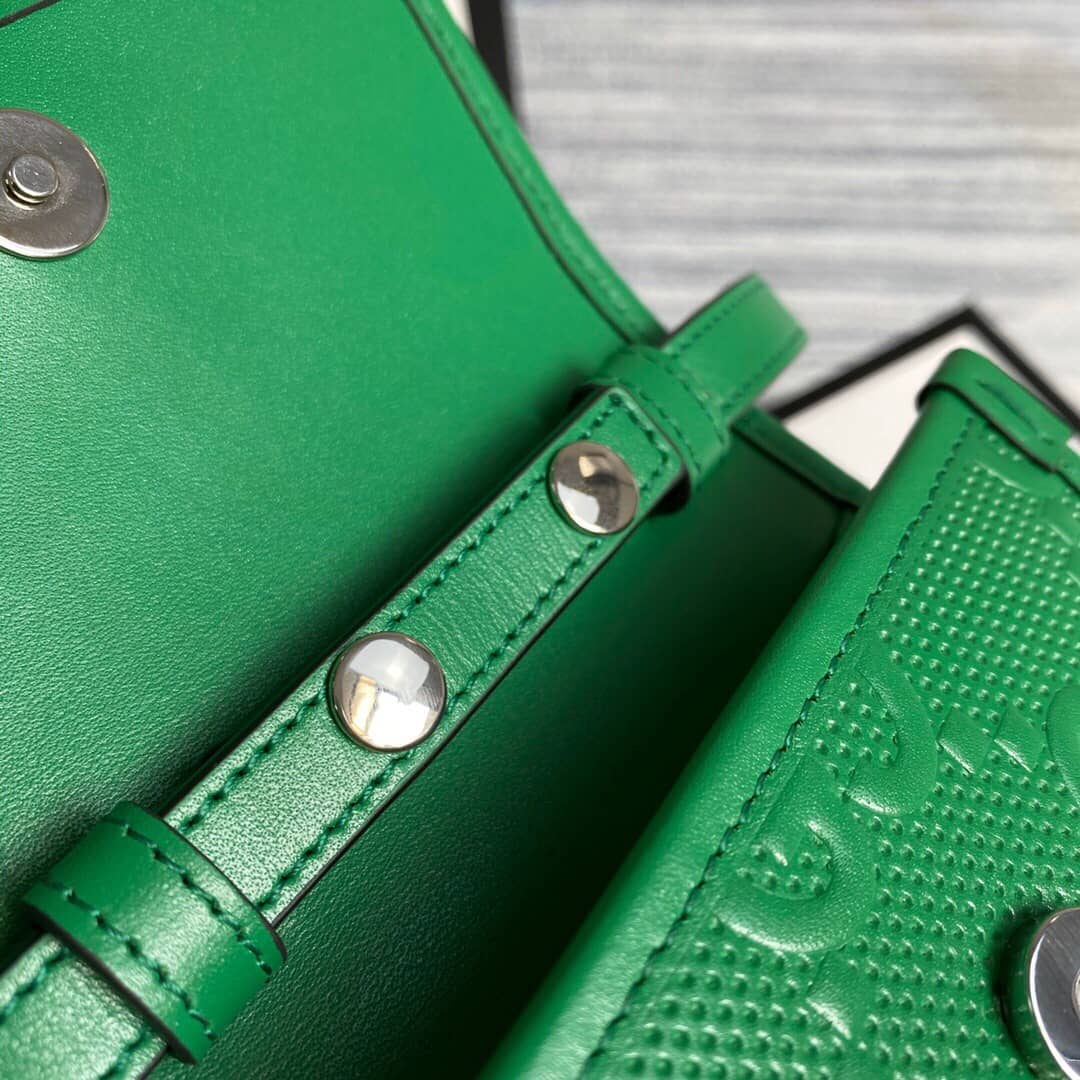 Gvc*1 GG Embossed Leather Mini Messenger Bag Replica Green 625571