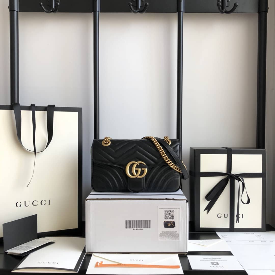 Gvc*1 GG Marmont Matelasse Shoulder Bag Replica Black 443497