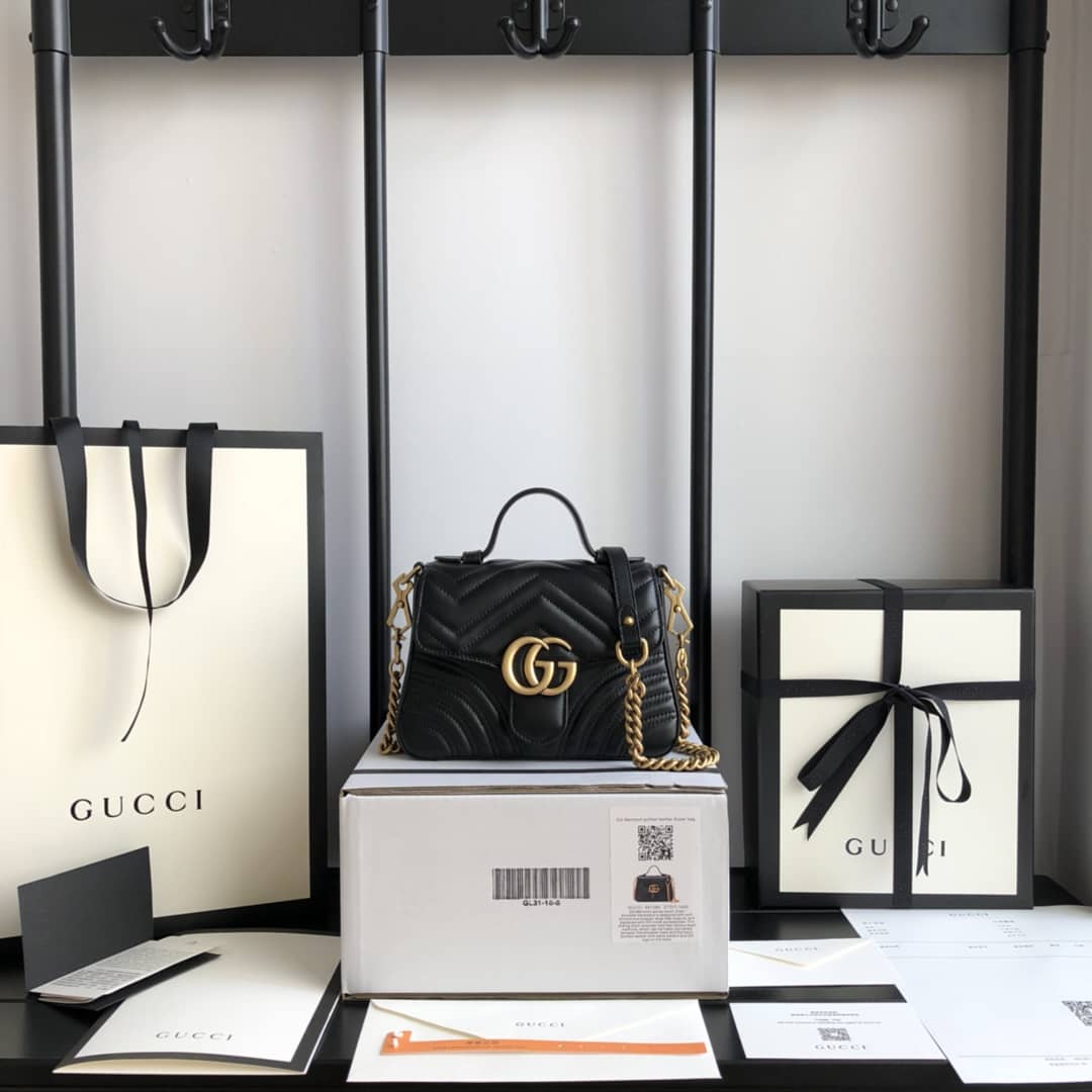 Gvc*1 GG Marmont Mini Leather Top Handle Bag Replica Black 547260