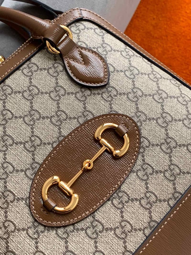 Gvc*1 Horsebit Bag Dupe 1955 Small GG Svp*me Grainy Leather Handle Bag Replica 621220(ColaReps)