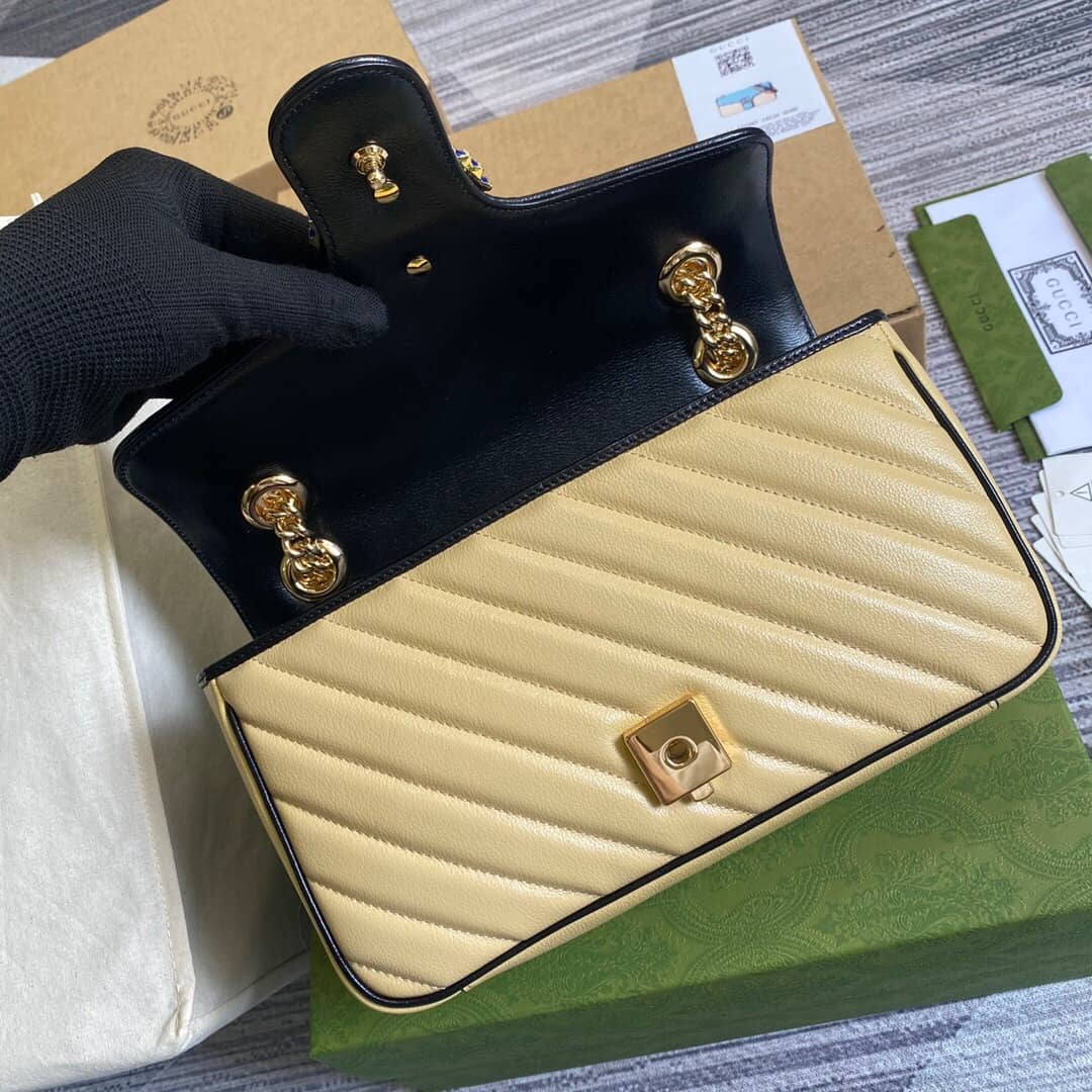 Gvc*1 GG Marmont Matelasse Shoulder Bag Replica Blue Yellow 443497