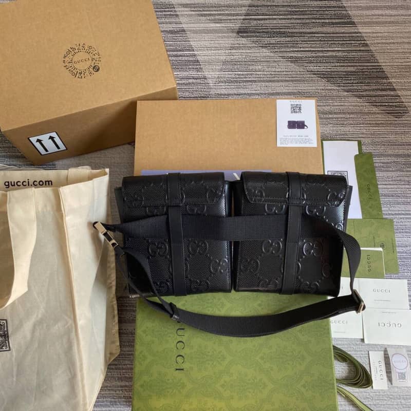 Gvc*1 GG Emboss Waist Body Leather Bag Replica Black 631339