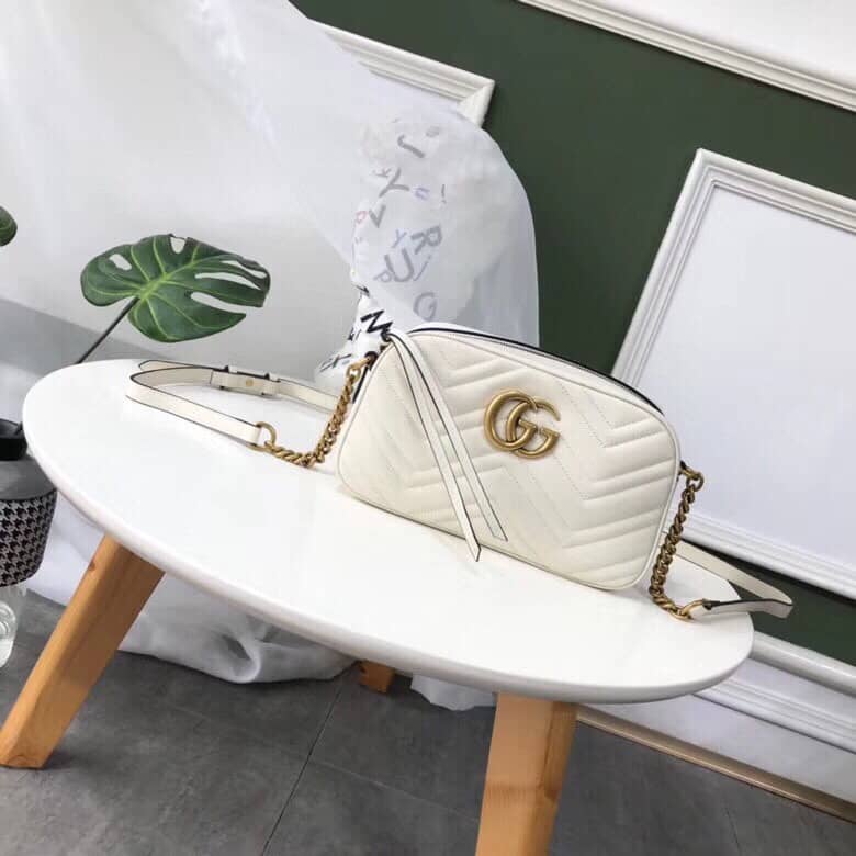 Gvc*1 Handbag Dupes GG Marmont Small Shoulder Handbag Camera Bag Replica White 447632