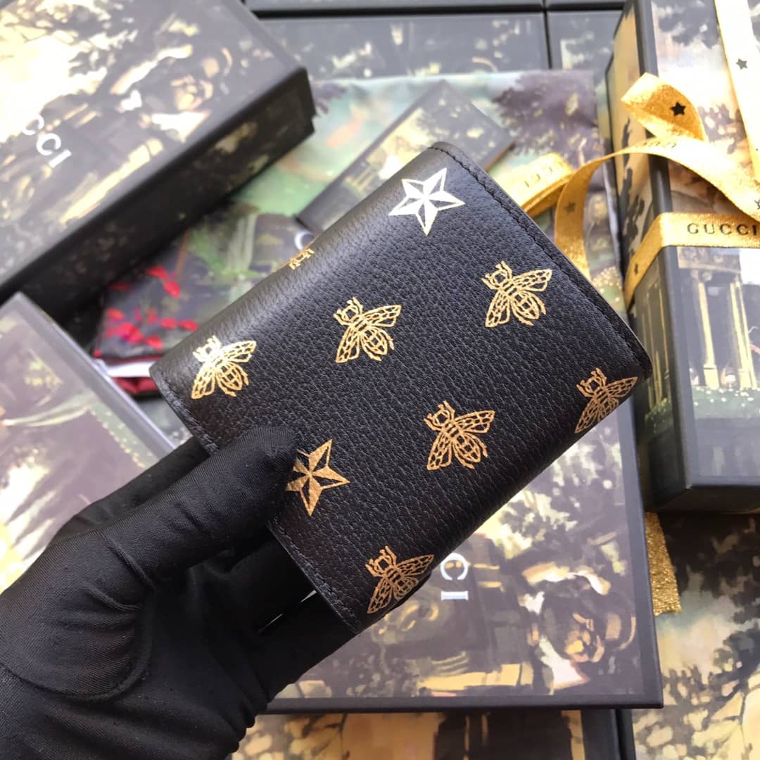 Gvc*1 Padlock Bee Star Print Calfskin Wallet Replica 453155