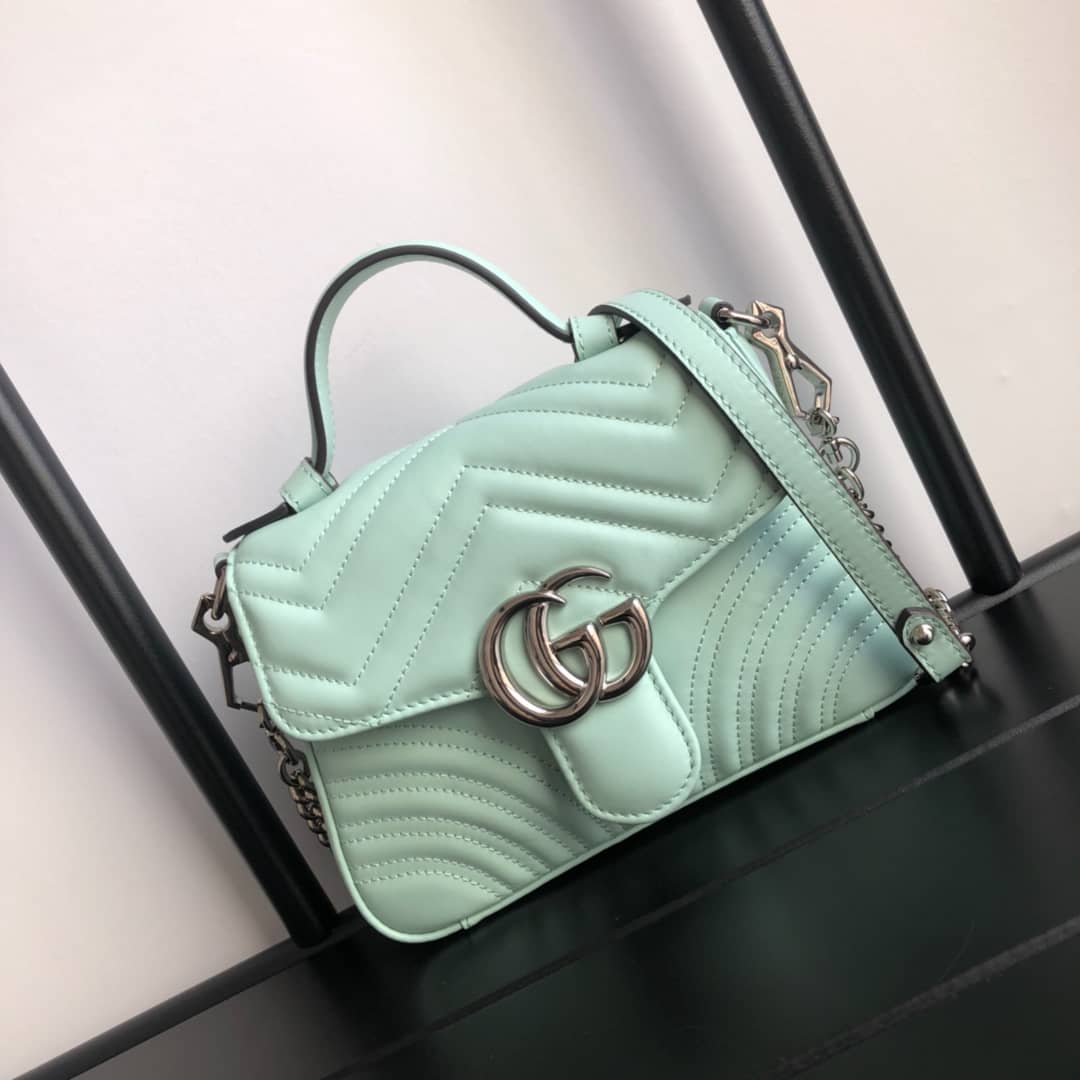 Gvc*1 GG Marmont Mini Leather Top Handle Bag Replica Green 547260