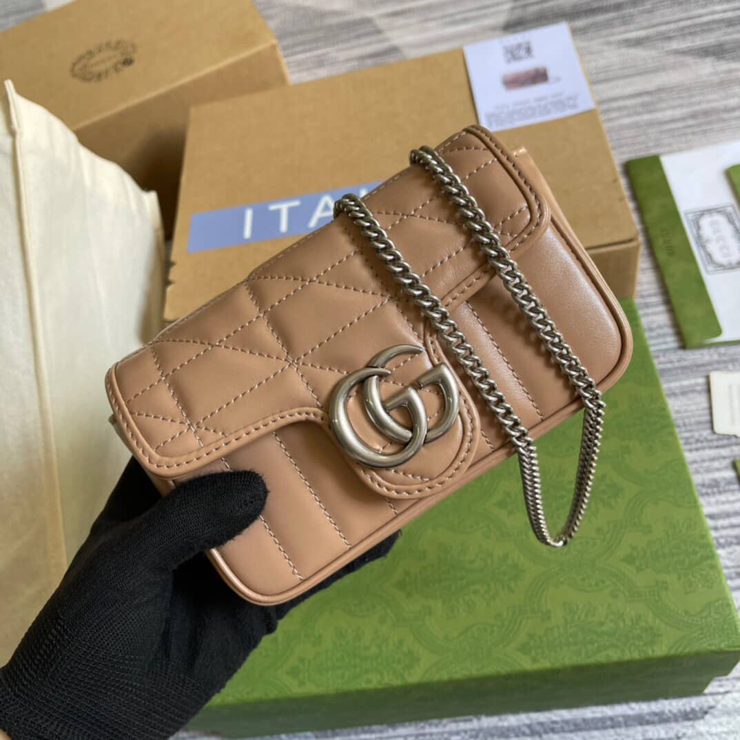 Gvc*1 GG Marmont Matelasse Leather Mini Shoulder Bag Replica Apricot 476433