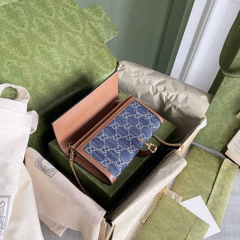 Gvc*1 Jackie 1961 Chain Wallet Organic GG Denim Raplica 652681
